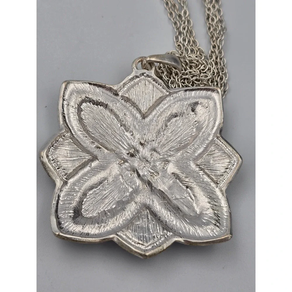 Fashion Silver Tone Multi-Chain Necklace Large Floral Filigree Pendant Clear - Picture 6 of 9